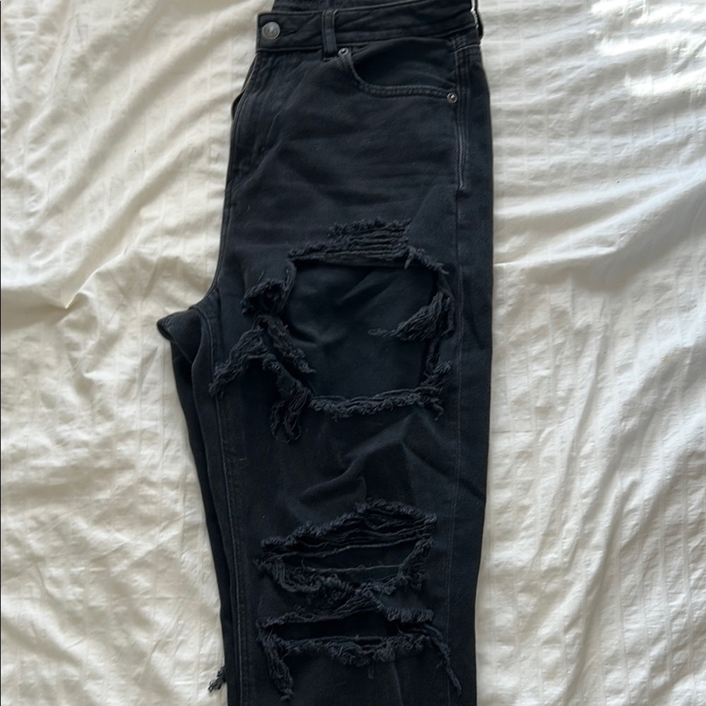 Black Distressed Mom Jeans